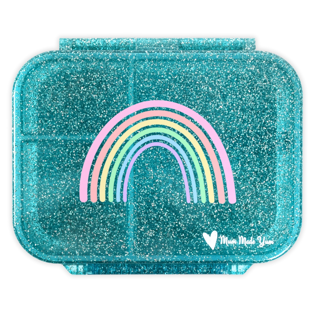 Mini Snack Bento Lunchbox - Sparkle Teal Rainbow