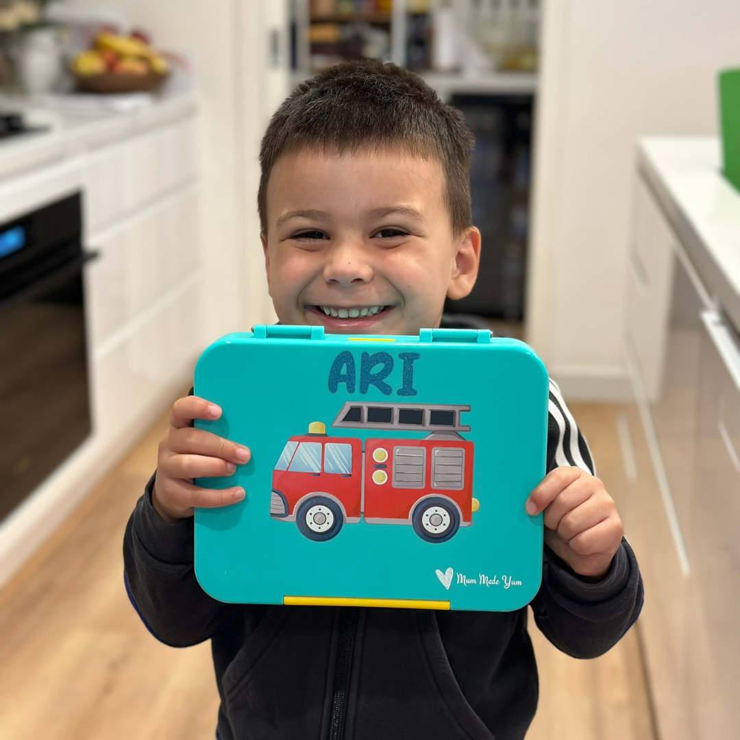 Bento Lunchbox (Large) - Teal Fire Truck