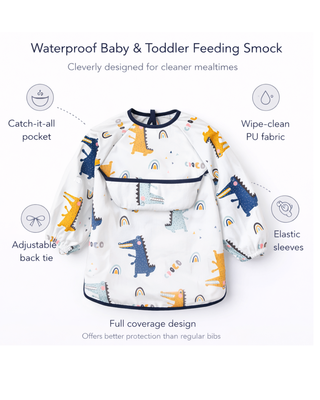 Waterproof Baby & Toddler Feeding Smock - Long Sleeve - Croc Adventure