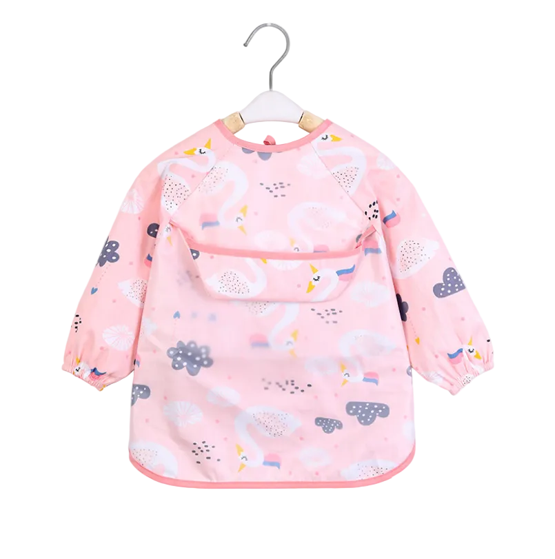 Waterproof Baby & Toddler Feeding Smock - Long Sleeve - Pink Swan