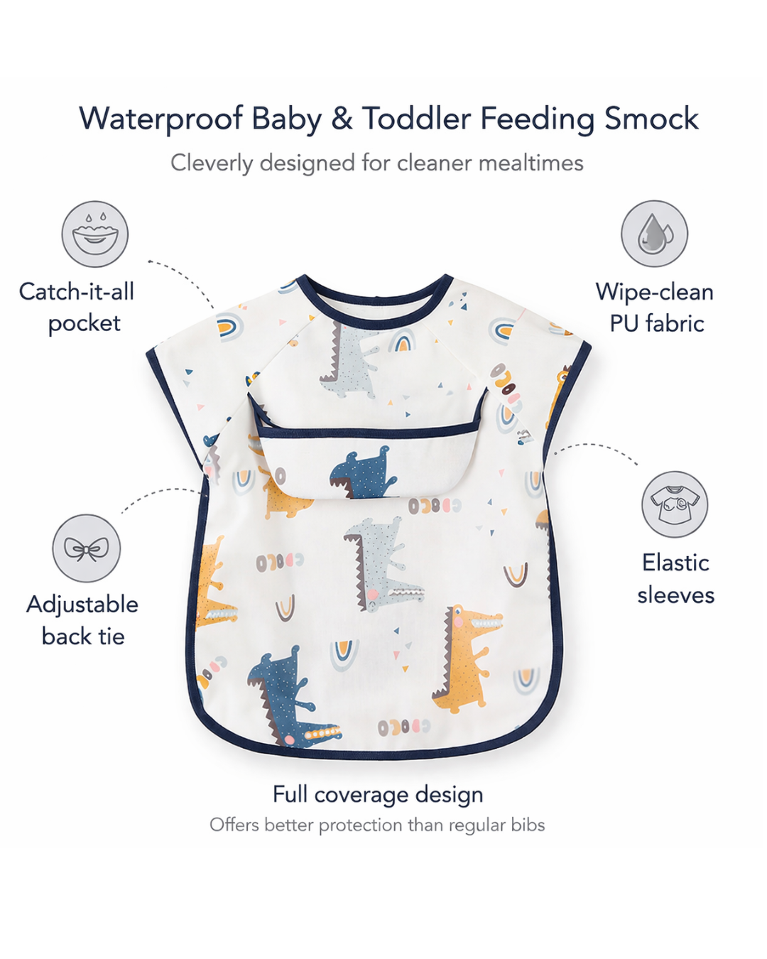 Waterproof Baby & Toddler Feeding Smock - Short Sleeve - Croc Adventure
