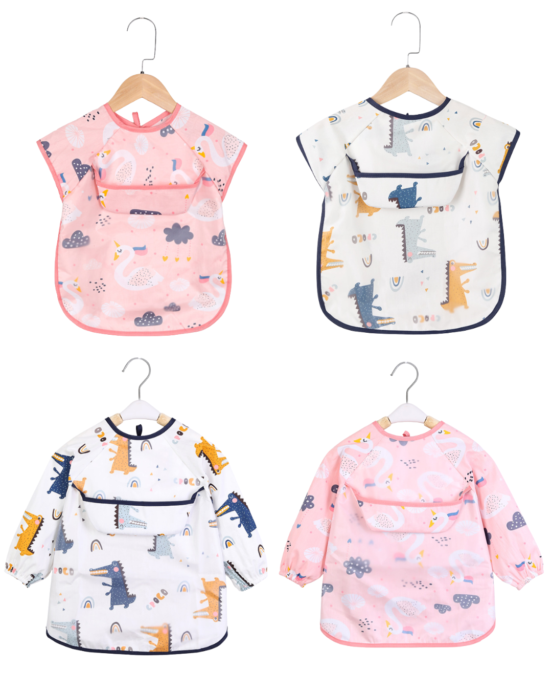 Waterproof Baby & Toddler Feeding Smock - Long Sleeve - Pink Swan