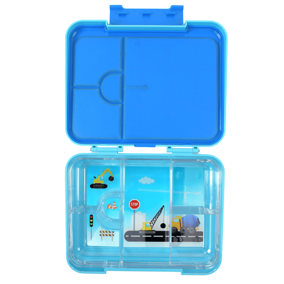 Bento Lunchbox (Large) - Light Blue Construction - Mum Made YumLunchbox