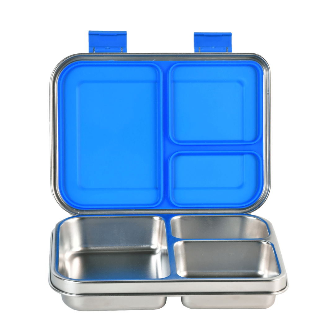 Mighty Stainless Steel 3 - Compartment Lunchbox - Blue - Mum Made Yum