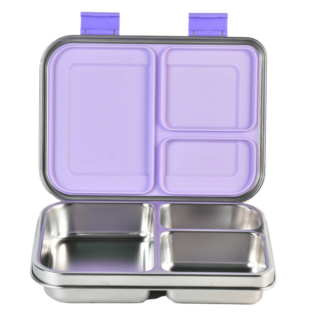 Mighty Stainless Steel 3 - Compartment Lunchbox - Lilac - Mum Made YumLunchbox