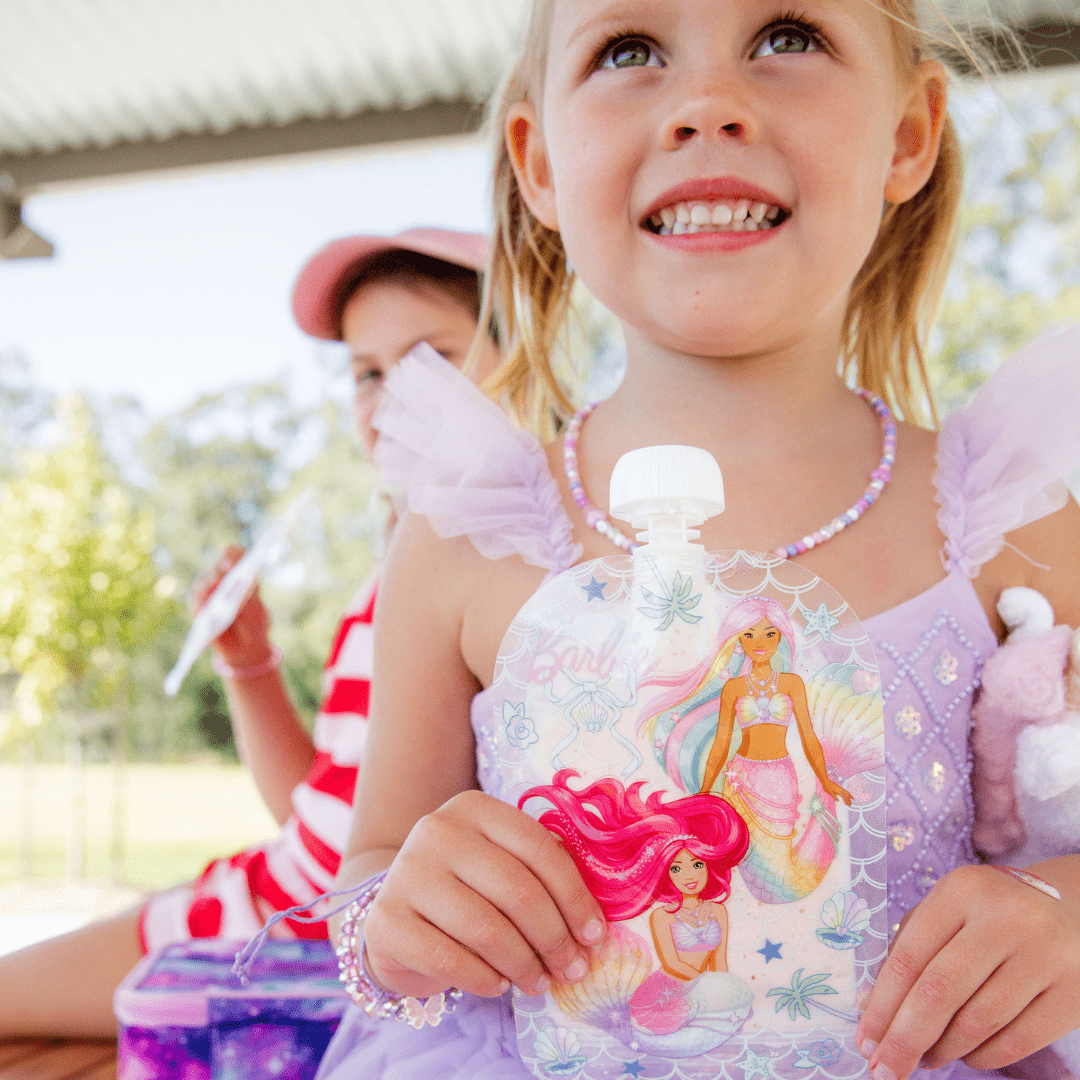 Sinchies 150ml Reusable Food Pouches - Barbie Mermaid Magic - Pack: 5 - Mum Made YumLunchbox