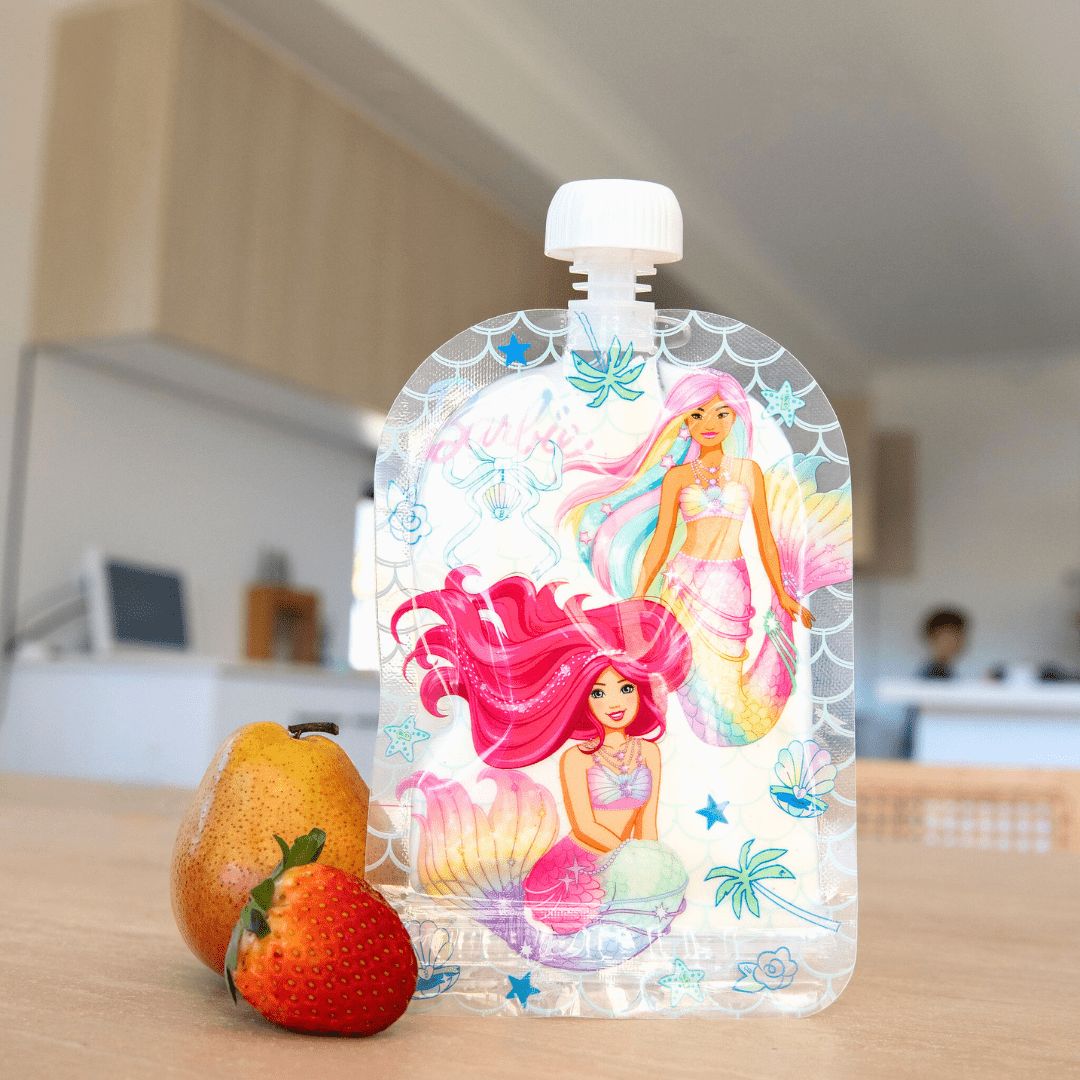 Sinchies 150ml Reusable Food Pouches - Barbie Mermaid Magic - Pack: 5 - Mum Made YumLunchbox