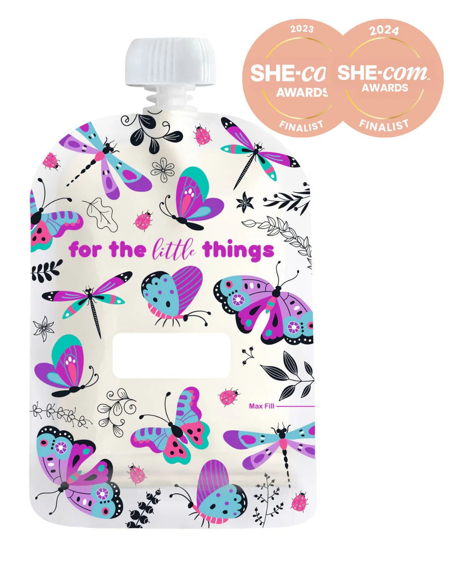 Sinchies 150ml Reusable Food Pouches - Flutterbys - Pack: 5 - Mum Made YumLunchbox