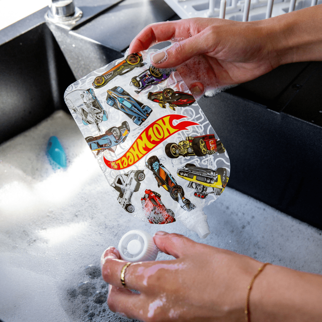 Sinchies 150ml Reusable Food Pouches - Hot Wheels Pit Stop - Pack: 5 - Mum Made YumLunchbox