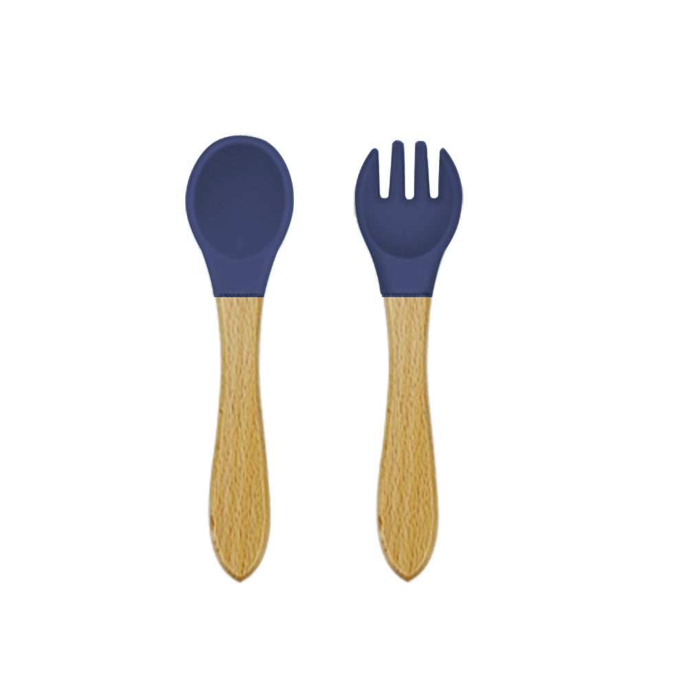 Silicone Fork & Spoon (with Bamboo Handle) Baby Cutlery Set