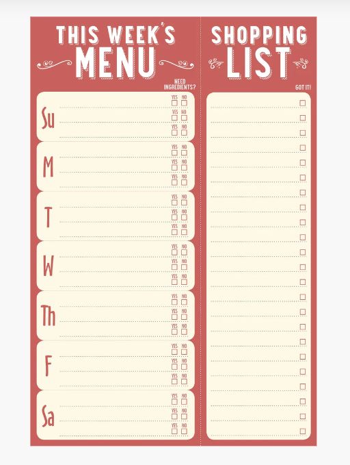 This Week's Menu - Shopping List & Meal Planner - 60 Sheets